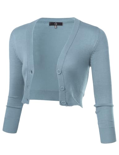 Image of Allsense Women's Cropped Bolero Shrug Cardigan | 3 /4 Sleeve, Button Down, Lightweight Knit Sweater