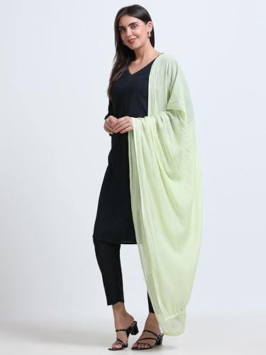 Image of Miraan Solid Pure Cotton Dupatta with Pom Pom Border, 2.25 meters length (DUPCOTTON)
