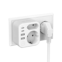 Doppelstecker für Steckdose,JSVER Steckdosenleiste mit USB 2Fach Steckdosenadapter(3680W 16A) mit 2 USB A und 2 USB C(5V/3.4A) Mehrfachstecker für Steckdose mit Schalter para iPad,iPhone Tablets