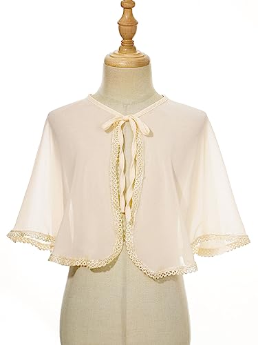 JEATHA Flower Girls Chiffon Bolero Shrug Elegant Cardigan Lace-up Shawl Cape for Wedding Party Dress Cover Up3