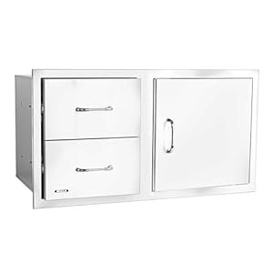 Bull Outdoor Products Premium Components for Outdoor Kitchen BBQ Island 38″ Door/Drawer Combo with Reveal