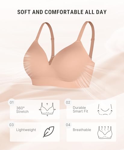 Image of FeelinGirl Wireless Supportive Bra for Women, Seamless Comfort Bralettes No Underwire Full Coverage Everyday Bras