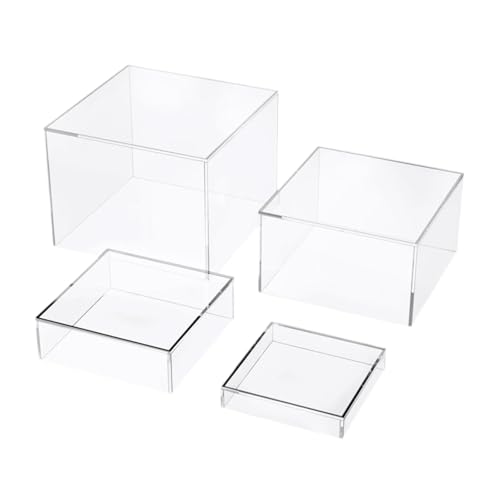 Qianly 4 Pieces Acrylic Cube Display Box Riser Nest Riser Stands with Hollow bottoms Food Riser for Food Collection Cake Cosmetics
