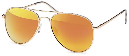 Preisvergleich Produktbild Hatstar Pilotenbrille Verspiegelt Fliegerbrille Sonnenbrille Brille mit Federscharnier (82 / Rahmen Gold - Glas Orange verspiegelt)