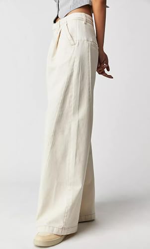 CHARTOU Women Baggy Denim Cargo Pants Jeans Y2k Wide Leg Pants Casual Oversized High Waisted Culottes with Pockets4