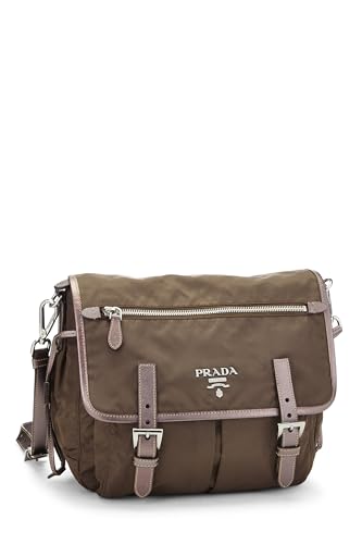 Pre-Loved Brown Nylon Double Buckle Flap Messenger Bag, Brown2