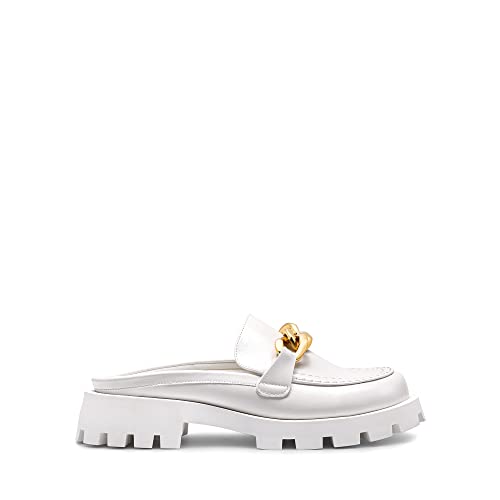 DREAM PAIRS Mules for Women Slip On Shoes Platform Thick Comfortable Women’s Chunky Flat Slides Slippers Loafers,Size 7,White,SDML2326W