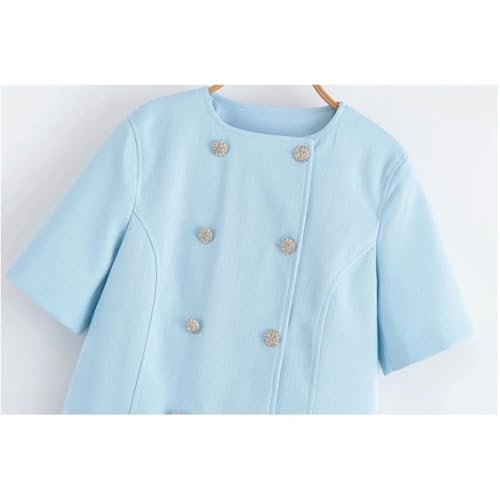 Women's High Waisted Pants Sets Summer Short Sleeve Double Breasted Blazer Pocket Trousers Two Piece Set4