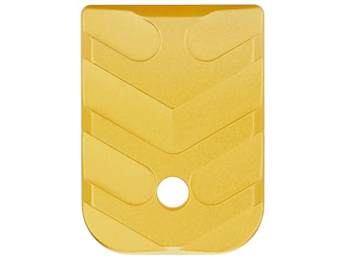 NDZ Performance Magazine Base Plate for Glock 17 19 19X 22 23 24 26 27 31 32 33 34 35 37 38 39 45 Gen 1/2/3/4 in 9mm .40 Cal, Textured Anodized Aluminum with Aspis Cut Design - Gold