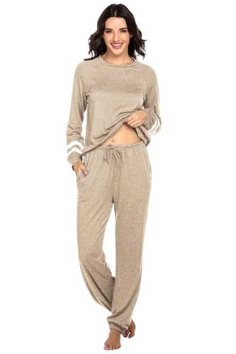 Image of Ekouaer Sweatsuits Womens Loungewear Set Tracksuit Long Sleeve Pajamas Set with Pockets 2 Piece Outfits Lounge Sets