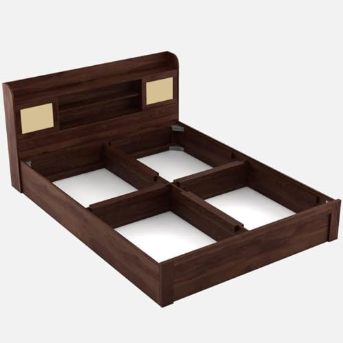 Image of FURNY Krosmo Queen Size Bed with Headboard Storage & Box Storage | Engineered Wood | Contemporary Design | Strong Bed for Bedroom & Hotel