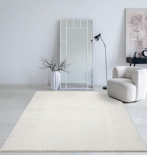 Mias Teppiche Taos kuscheliger Kurzflor Teppich in Felloptik super Soft & waschbar bis 30C mit Anti-Rutsch-Unterseite Wohnzimmer & Schlafzimmer Made in Türkiye Creme 300 x 400 cm