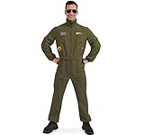 Material: 100% Polyester Herren Kostüm Kampfpilot Overall grün Militär Pilot Flieger-Uniform (XL)