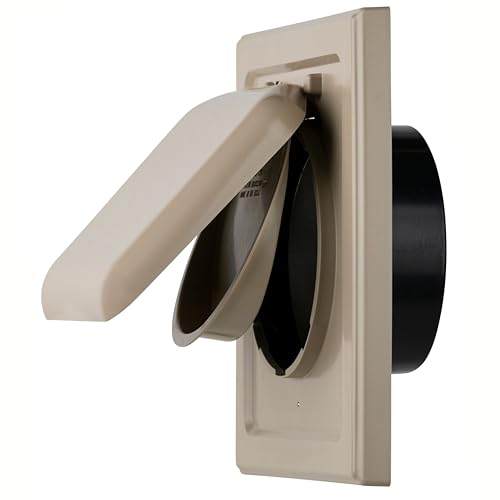 NO-PEST VENT Dual Door Dryer Vent Cover 4 Inch Outdoor Made in USA Highest UV-Resistant Plastic No Lint-Collecting Screen (Tan 4 Plastic Vent With Collar)