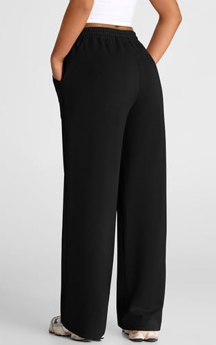Image of Q - RIOUS Women's Wide Leg High Waisted Baggy Lounge Sweat Pants Drawstring Athletic Flared Joggers with Pockets