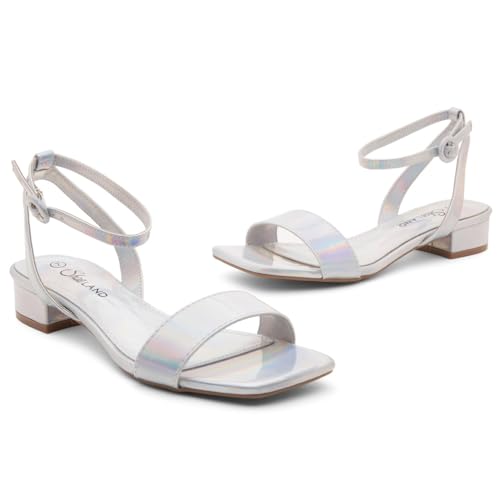 Image of Shoe Land Low Heels for Women 1 Inch Chunky Block Heeled Sandals Square Open Toe Strappy Ankle Strap Dressy Sandals for Wedding Prom Party Office