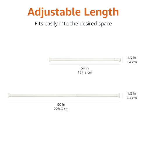 Image of Amazon Basics No Drilling Spring Tension Curtain Rod, Easy to Install, Adjustable 54-90 inch Width, Sturdy, White, Classic Finial
