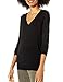 Lark & Ro Women's Merino Wool Long Sleeve V Neck Sweater, Black, Medium
