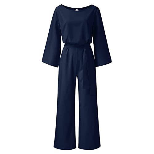 Combinaison large jambe femme col rond vêtement une pièce confortable