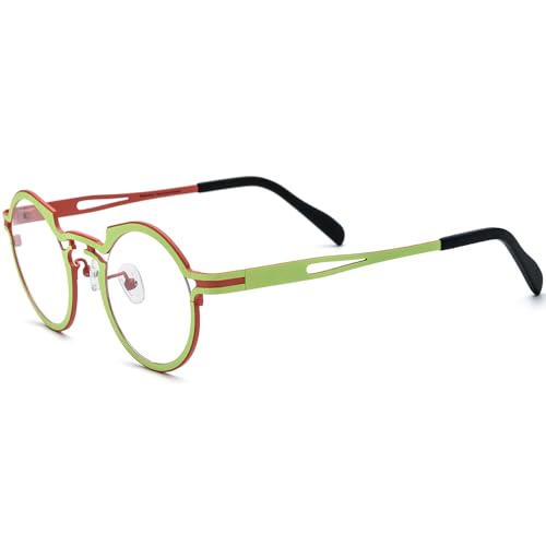 Image of FONEX Colorful Pure Titanium Glasses Frame Women Retro Round Eyeglasses