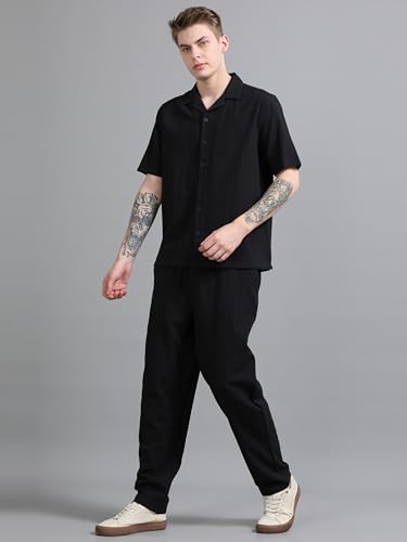 Image of StitchX Men's Airport Look Textured Seersucker Resort Cotton Shirt & Trouser Co-Ord Set S-2XL