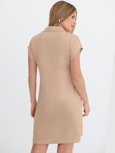 Image of ANRABESS Womens Summer Casual Half Zip Cap Sleeve Trendy Wrinkle-Free Tshirt Dress 2026 Spring Beach Vacation Short Dresses