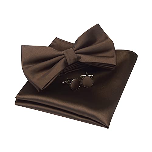 Image of GUSLESON Men's 3-pc Solid Color Bow Tie Gift Set - Double‑Fold Pre-Tied Bow Tie, Pocket Square, Cufflinks - Wedding Formal Party