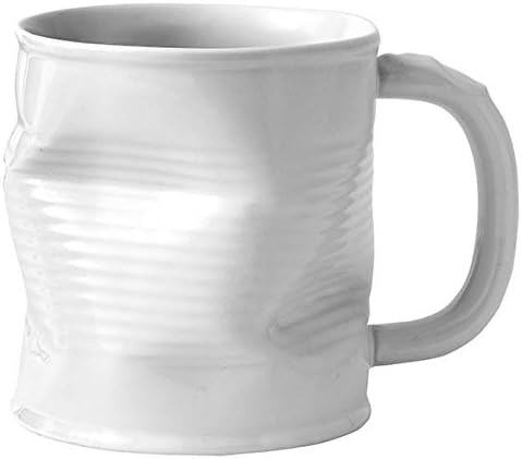 MondoCeram Squashed Tin Can Mugs White 11.3oz / 320ml - Pack of 6 | Crumpled Mugs, Squashy Mugs, Tin Can Cups, Coffee Mugs, Cocktail Mugs