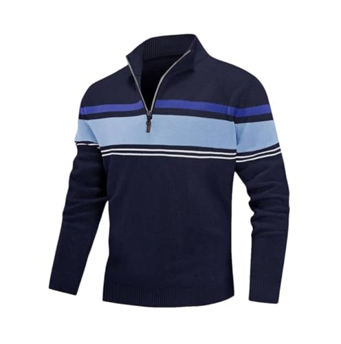 Men's Cotton Polo Neck Sweater – Striped Knit Pullover, Business Casual Wear