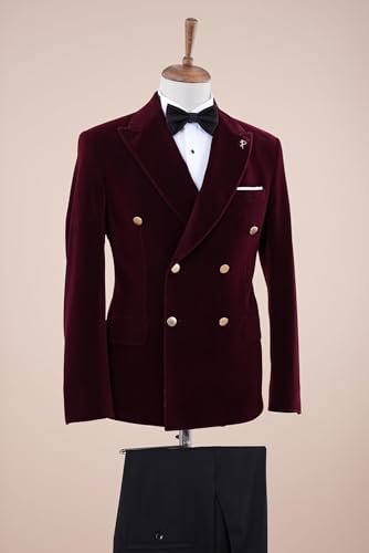 Men's Double Breated Velvet Blazer Jacket Slim Fit Tuxedo Suit Blazer Sport Coat for Wedding Prom Dinner Party2