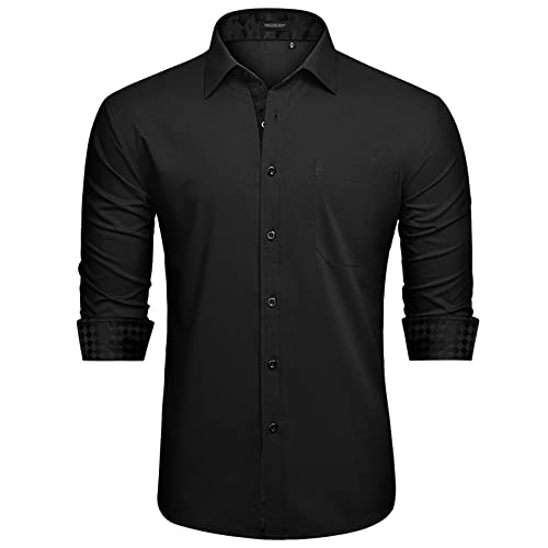 Image of HISDERN Mens Dress Shirts Long Sleeve Button Down Casual Shirts for Men Inner Contrast Formal Business Tuxedo Wedding Shirt