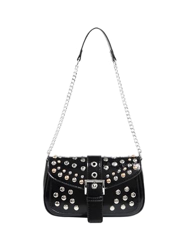 Verdusa Women's Punk Studded Leather Bags Top Handle Buckle Underarm Shoulder Handbags