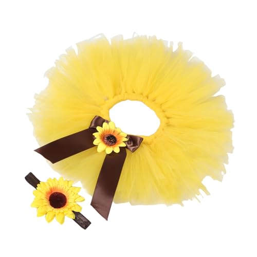 DOITOOL 1Set Girl Dress with Headband Elegant Tulle Outfit for Newborn Photography Summer Baptism Celebrations Soft Versatile Craftsmanship Yellow