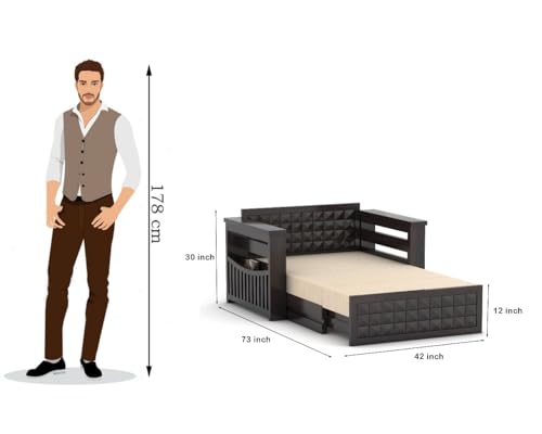 Image of Sheesham Wooden 2 Seater Sofa Cum Bed with Mattresses for Home Living Room | Rosewood 2 Seater Sofa Cums Bed for Bedroom Without Pillow | Solid Wood Sofa Bed (Walnut DB, 2 Seater)