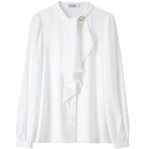 Women Bow White Shirt Long Sleeve Sleeve Loose Fit Button