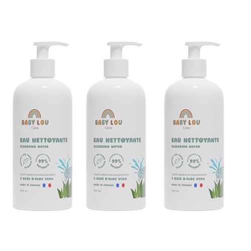 BABYLOU CARE Agua Limpiadora 3x500 ml | Limpiador suave y natural para bebé | Protege y calma | 99% de ingredientes de origen natural | Aloe Vera | Apto para pieles sensibles | Fabricado en Francia