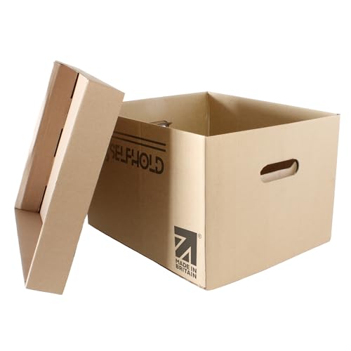 SelfHold Archive Box with Lid (36.5cm x 27.5cm x 23.5cm) - Single Wall Boxes for Moving House with Handles, Bankers Box, Storage and Moving Boxes *Made in Britain* (5)