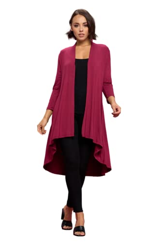Image of Women's 3 /4 Sleeve Soft Open Front Casual Flowy Long Viscose Made from Bamboo Cardigan