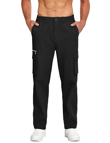 COOFANDY Men's Cotton Cargo Pants Relaxed Fit Elastic Waist Casual Pants Stretch Work Cargo Pant with Pockets2