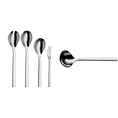 WMF Servierteile-Set 4-teilig Salatbesteck Servierlöffel Serviergabel Nuova Cromargan Edelstahl rostfrei poliert & Suppenschöpfer Nuova Cromargan Edelstahl rostfrei poliert