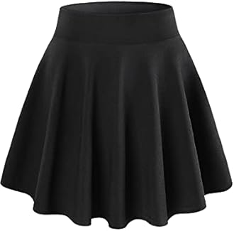 DJT Women's Basic Versatile Casual Stretchy Flared Pleated Mini Skater Skirt with Shorts, Black, XS
