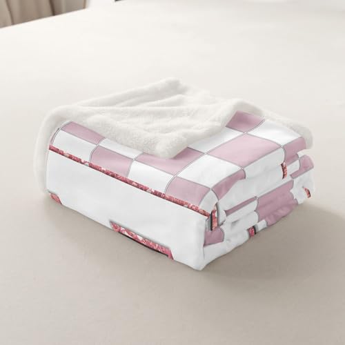 Image of Erosebridal Pink Initial E Fleece Blanket Throw 50 inchx60 inch Kawaii Plaid Checkered Sherpa Blanket Cute Personalized Monogram Fuzzy Plush Throw for Kids Girls,Fashion Grids Gingham Decor for Bed Couch