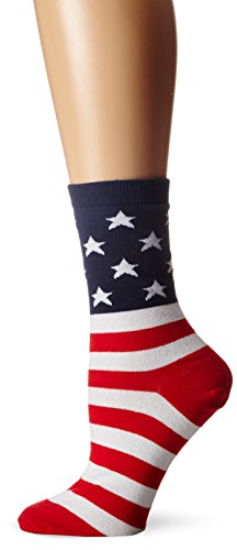 K. Bell Women's Original Collection Novelty Casual Crew Socks, American Flag (Red/White/Blue), Shoe Size: 4-10