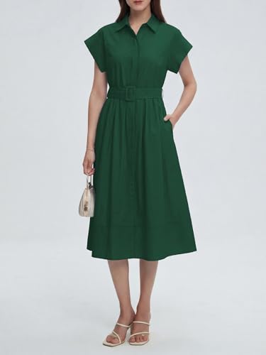 Image of EZAPINE Womens Summer Shirt Dress Casual Button Down Long Dress with Belt