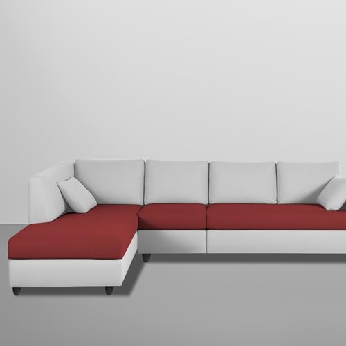 Image of Florian LHS 6 Seater L Shape Sofa Set for Living Room (Maroon Grey Fabric) Premium Fabric Sofa