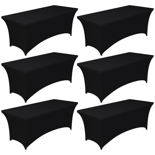Pureegg Spandex Tablecloth 6ft - 6 Pack, Fitted and Stretch Table Cover for Rectangle Tables, Wrinkle-Resistant and Secure Fabric for Outdoor, Picnic, Party, Wedding, Banquet and Birthday, Black