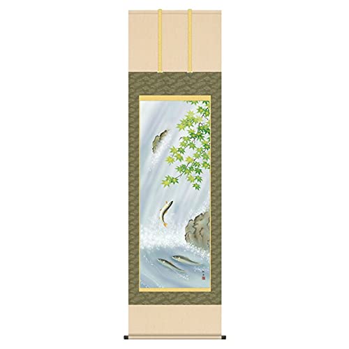 Amazon | 掛軸 日本画 花鳥画 長江桂舟 楓に鮎 (かえでにあゆ) 尺五