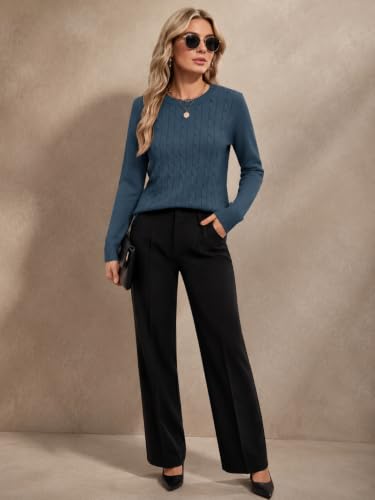 Image of Rapbin Women's Contrast Trim Knit Sweater Long Sleeve Crew Neck Pullover | Color Block Soft Lightweight Regual fit,Business Casual Work,Fashion Versatile Fall Spring Outfits,Winter Layer Clothing