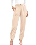BTFBM Work Pants Women Business Casual Outfits Fall 2025 Elastic High Waist Dress Trousers Pockets Long Tapered Slacks(Cream, Medium)