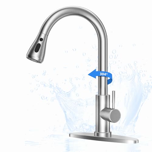 PERRYHOME Grifo de Cocina de acero inoxidable 304, 360°Grifo para Fregadero de Cocina de Agua Caliente y Fría Llave, Mezclador de Fregadero de Cocina con Pulverizador Desplegable